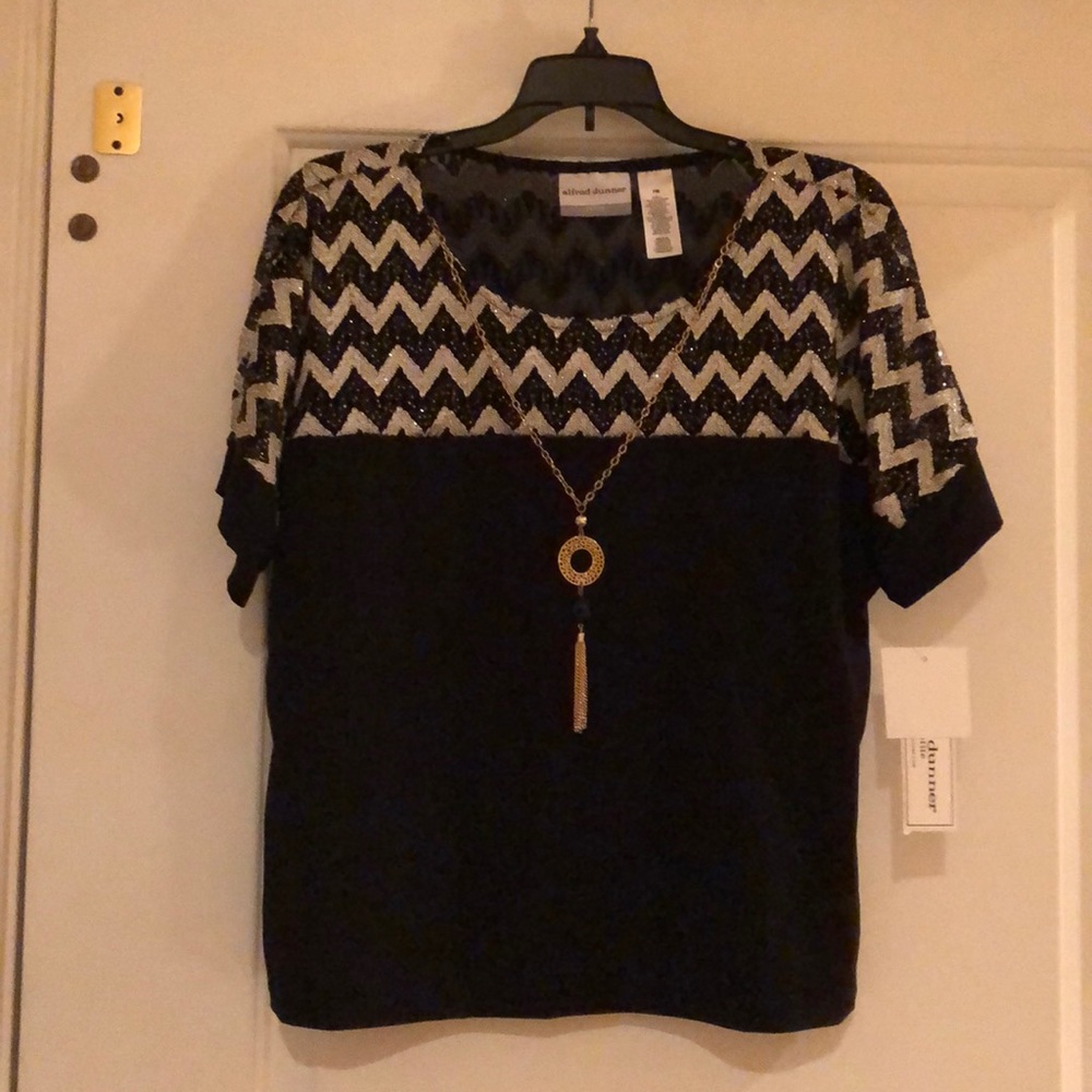 Alfred Dunner Petite Knit Top with Necklace